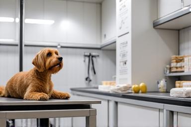 WanMansionのモダンなグルーミングサロンで犬がトリミングされている